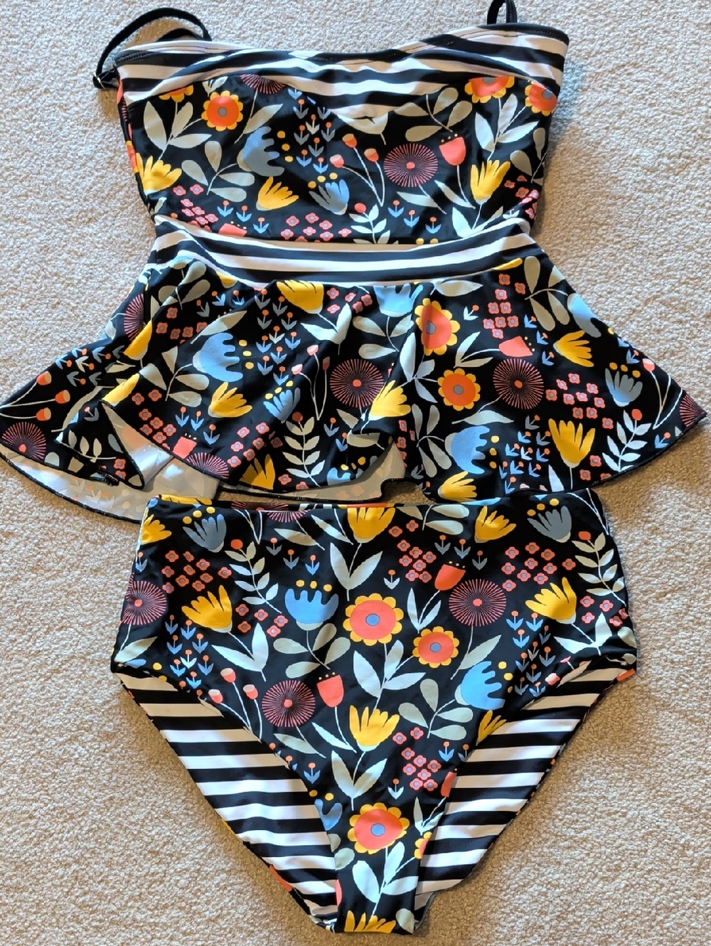 Rad swim Floral Black High-Waist Two-Piece Swimsuit Size Small